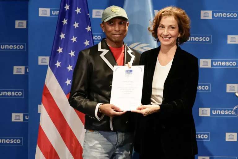 Pharrell Williams and UNESCO Director General Audrey Azoulay