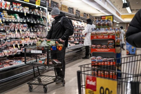 Customers at a grocery store in Chicago