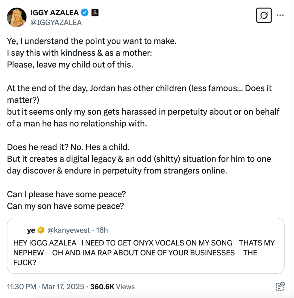 Iggy Azalea Responds to Kanye West After He Drags Her Son Into His Feud with Playboi Carti 1 Screenshot 2025 03 18 at 3.38.55 PM