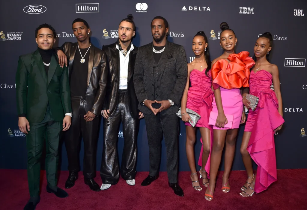 (L-R) Justin Dior Combs, Christian Casey Combs, Quincy Taylor Brown, Sean “Diddy” Combs, D’Lila Star Combs, Chance Combs and Jessie James Combs