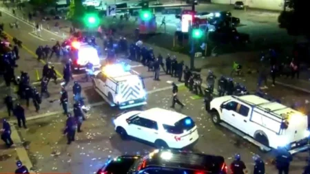 Gunfire Erupts Near Thunder Arena After NBA Finals Win—Police Speak Out Shooting after Denver Nuggets win NBA Finals wounds 10 - CBS News