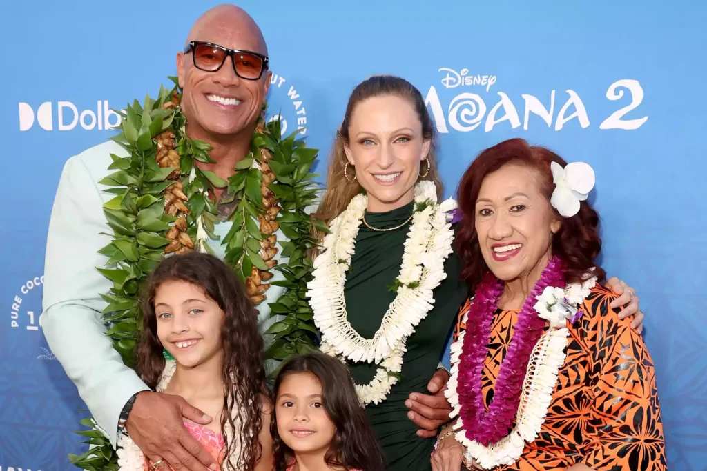 Dwayne Johnson with his wife, Lauren Hashian, mother Ata Johnson and daughters Jasmine and Tiana.