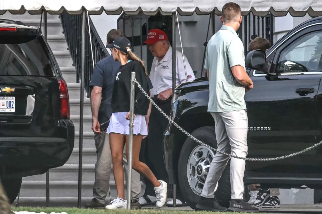 Trump helped load the motorcade on the south lawn of the White House