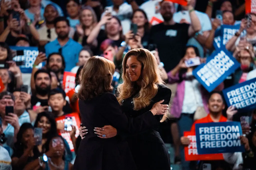 Vice President Kamala Harris embraces singer Beyoncé