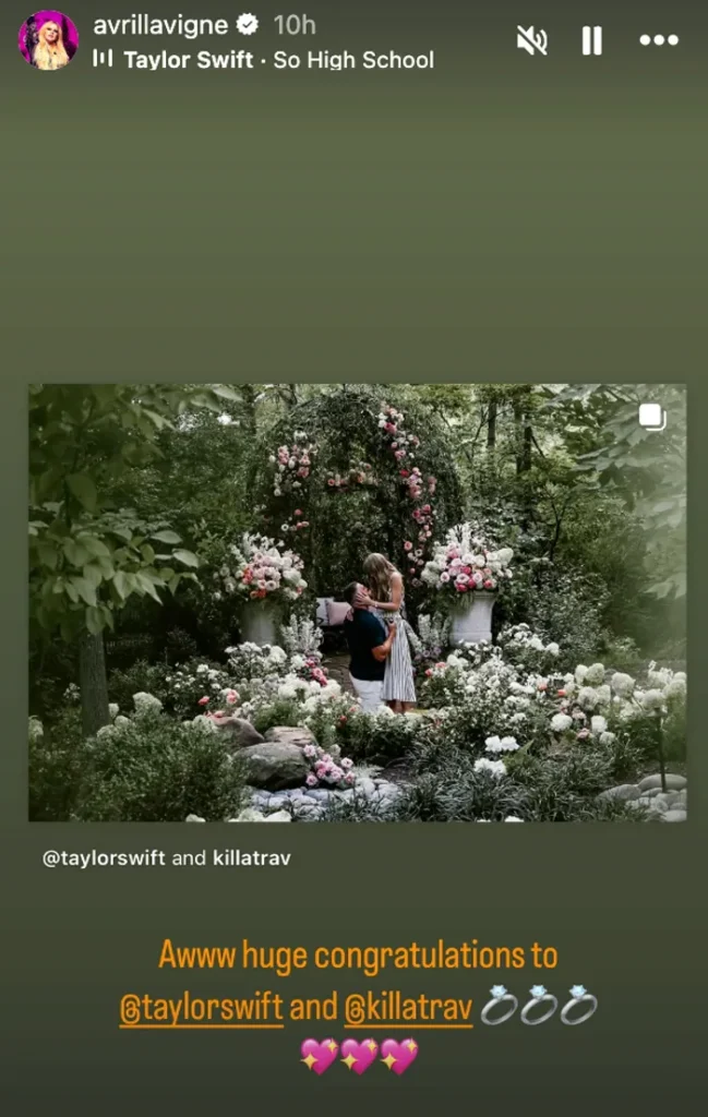 avril lavigne taylor swift engagement reaction