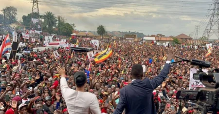 Bobi Wine Declares “We Are Going to War” Ahead of Uganda 2026 Election Bobi and Barbie rallying the crowds in Nateete on Wednesday