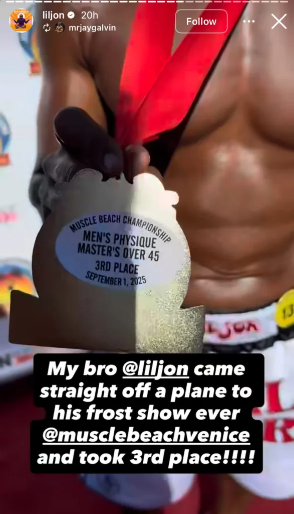 Lil Jon Stuns Fans, Wins Medal in Bodybuilding Debut at 54 3 Lil Jon showing off his 3rd place medal
