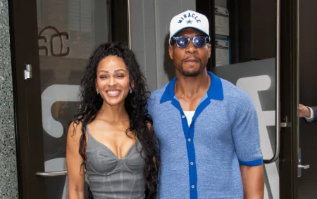 Meagan Good and Jonathan Majors are seen on September 10, 2025 in New York City