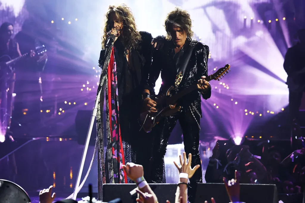 Steven Tyler and Joe Perry perform at the 2025 MTV Video Music Awards