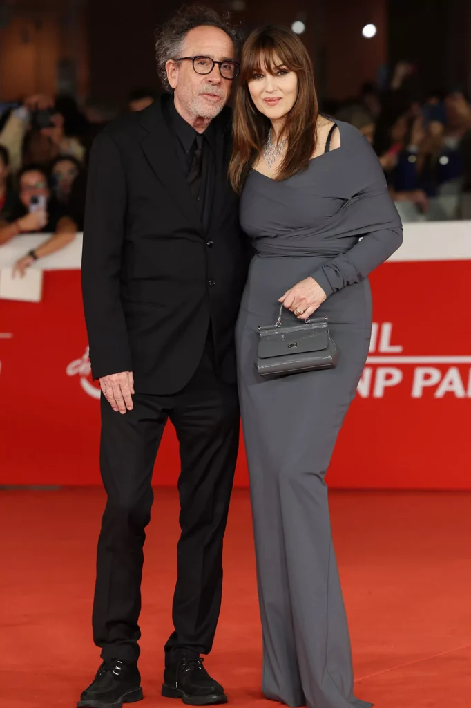 Tim Burton and Monica Bellucci attend a red carpet for the movie