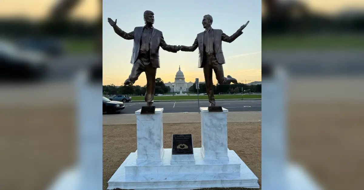 donald trump jeffrey epstein statue hold hands friends capitol