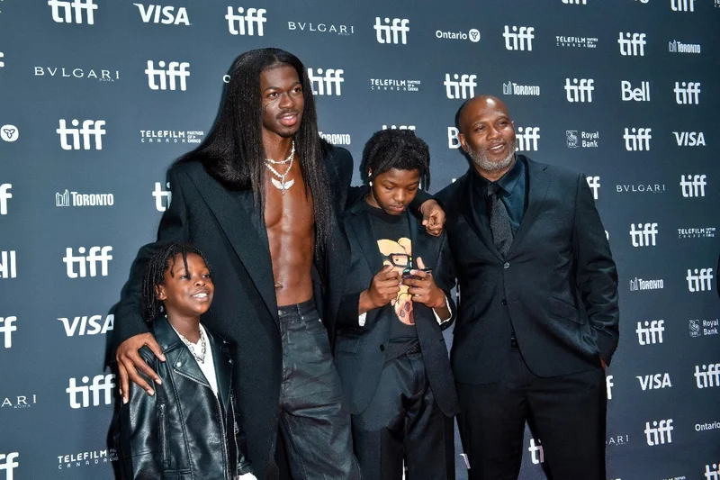 nas x his father robert stafford and young family members at a screening for the lil nas x long live montero docume