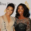 Monica and Brandy Norwood arrive at the Clive Davis And The Recording Academys 2011 Pre GRAMMY Gala at The Beverly Hilton hotel