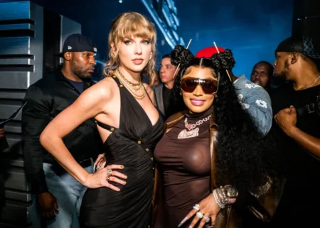 Taylor Swift and Nicki Minaj seen backstage during the 2023 Video Music Awards at Prudential Center