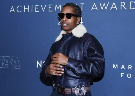 A$AP Rocky arrives for the 38th Annual Footwear News Achievement Awards at Cipriani South Street in New York