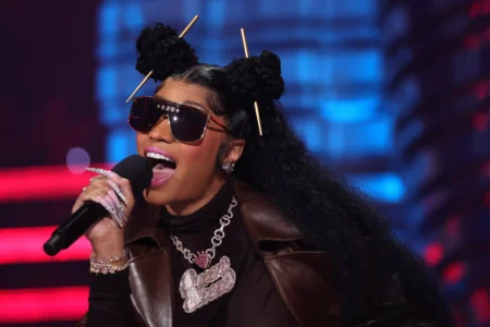 Nicki Minaj speaks onstage during the 2023 MTV Video Music Awards at Prudential Center