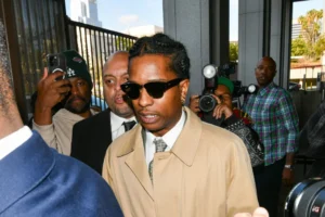 Rakim Mayers, better known as A$AP Rocky, arrives at the Clara Shortridge Foltz Criminal Justice Center