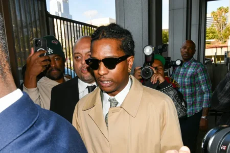 Rakim Mayers, better known as A$AP Rocky, arrives at the Clara Shortridge Foltz Criminal Justice Center