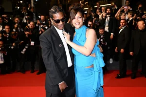 Rihanna and A$AP Rocky depart the “Highest 2 Lowest” red carpet at the 78th annual Cannes Film Festival at Palais des Festivals