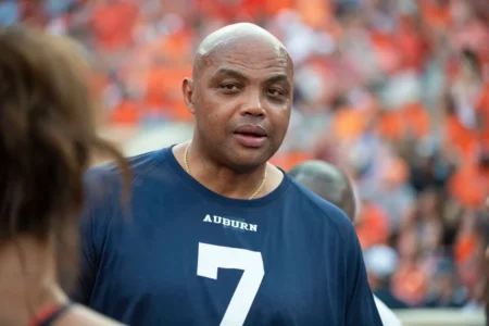Charles Barkley talks with fans prior to the matchup between the Auburn Tigers and the Mississippi State Bulldogs at Jordan Hare Stadium