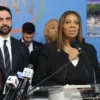 Mayor elect Zohran Mamdani and Attorney General of New York Letitia James during the 2025 National Action Network Thanksgiving Feeding at National Action Networks House Of Justice