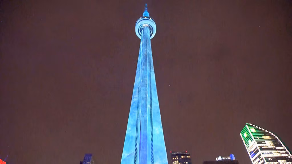 The CN Tower 'freezes' as part of Drake’s “Iceman” album release