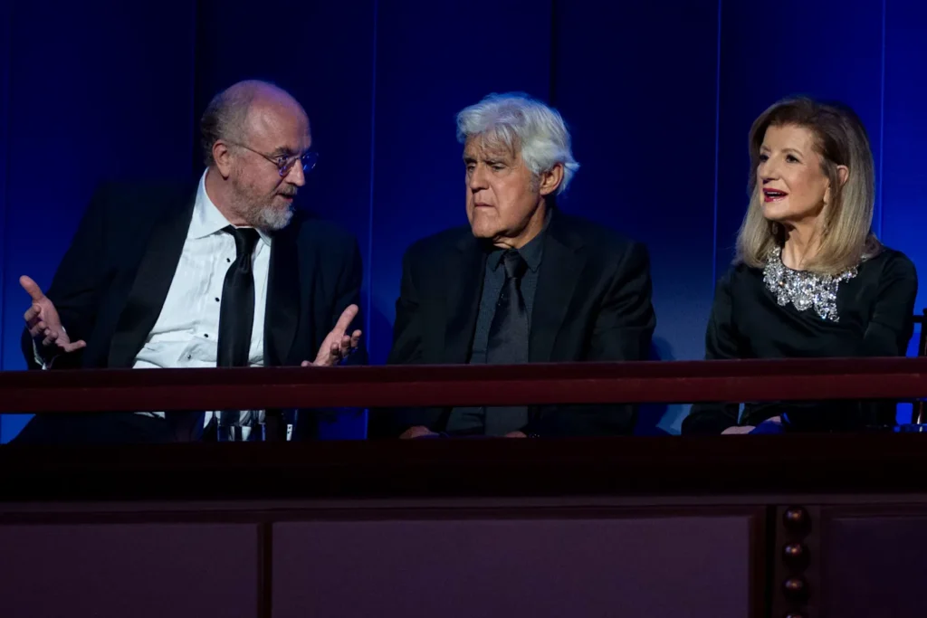Louis C.K. (left), Jay Leno and Arianna Huffington at the 27th Annual Mark Twain Prize for American Humour Celebrating Bill Maher in Washington on Sunday