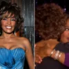 Whitney Houston (left), Whitney Houston hugs Oprah Winfrey after her performance on the show (2009).