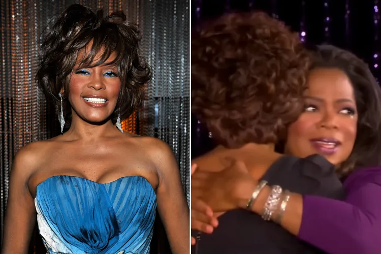 “Oprah’s Whitney Houston Cover-Up Sparks Debate” Whitney Houston (left), Whitney Houston hugs Oprah Winfrey after her performance on the show (2009).
