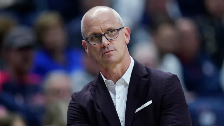 Dan Hurley Pushes Wild Idea: UConn vs Duke at White House uconn dan hurley looks on columbia