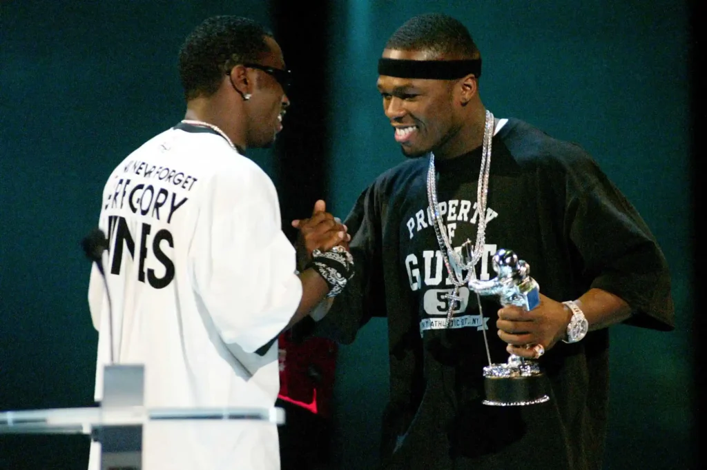 Combs presenting 50 Cent with the Best Video Award at the 2003 MTV Video Music Awards.