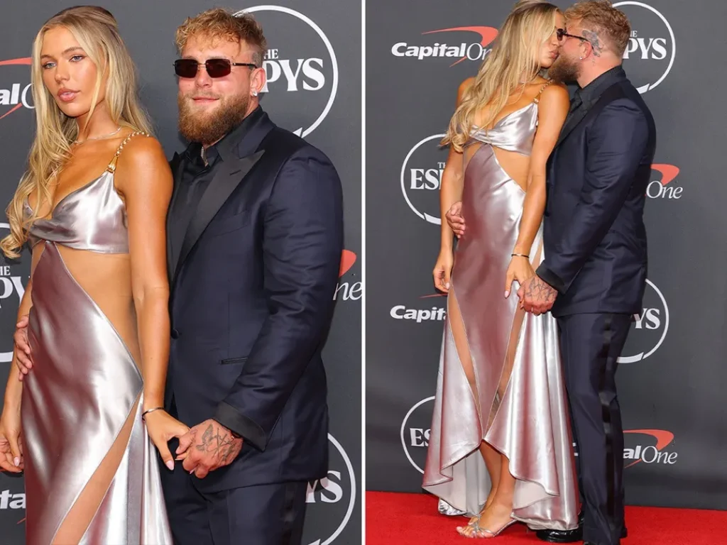 Jutta Leerdam an Jake Paul at the 2026 ESPYs red carpet in New York City.