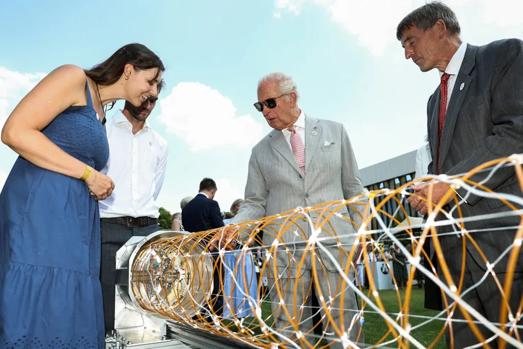 King Charles Reunites With Prince Harry, Meghan and Kids at Private Visit 8 King Charles III takes part in a presentation of a deployable antenna during a visit to the Harwell Science and Innovation Campus on July 10, 2026.