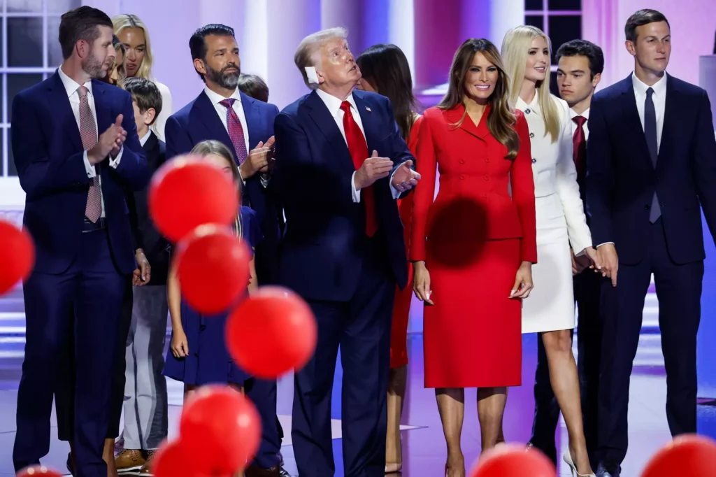 President Donald Trump and his family at the Republican National Convention on July 18, 2024.