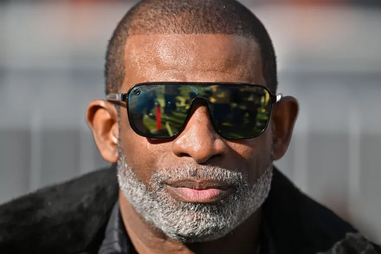 Deion Sanders looks on before the game between the Buffalo Bills and the Cleveland Browns at Huntington Bank Field on December 21, 2025 in Cleveland, Ohio.