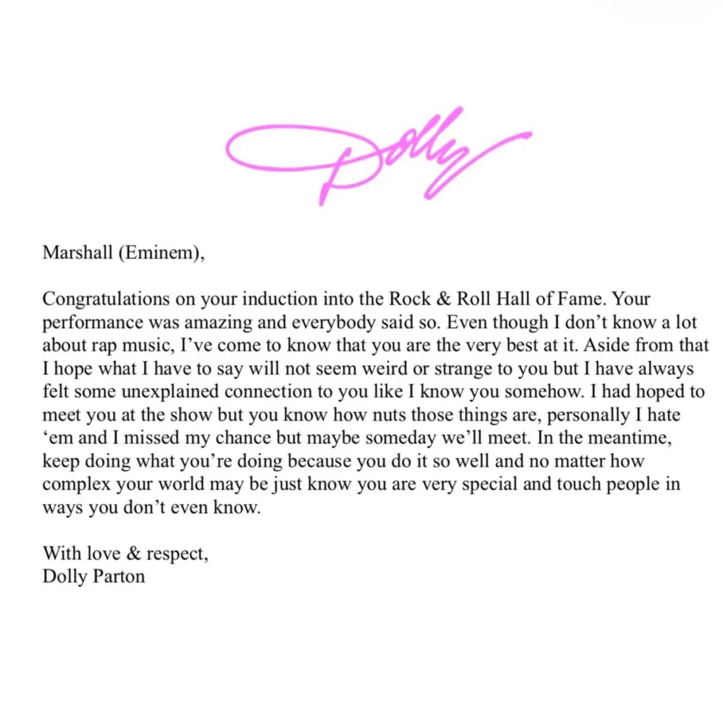 Eminem Honors Dolly Parton With Emotional Tribute 6 Dolly Parton Eminem letter