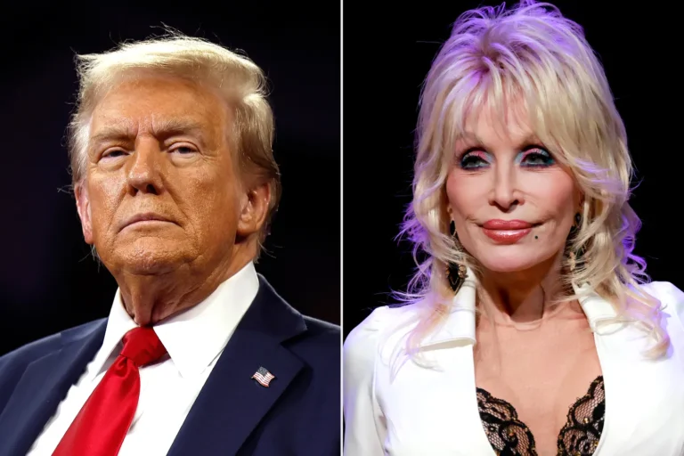 President Donald Trump at a rally in Reading, Pa., on Oct. 9, 2024 Dolly Parton in Nashville on Jan. 28, 2025.
