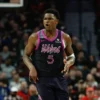 Anthony Edwards #5 of the Minnesota Timberwolves reacts during the second quarter of the game against the Portland Trail Blazers at the Moda Center on February 24, 2026 in Portland, Oregon.