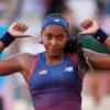 Coco Gauff of Team United States celebrates after winning match point against Ajla Tomljanovic of Team Australia