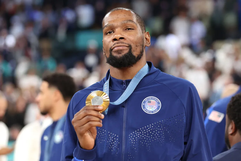 Kevin Durant Eyes Fifth Olympic Gold Medal in Los Angeles 5 Gold medalist Kevin Durant of Team United States poses for a photo during the Mens basketball medal ceremony on day fifteen of the Olympic Games Paris 2024