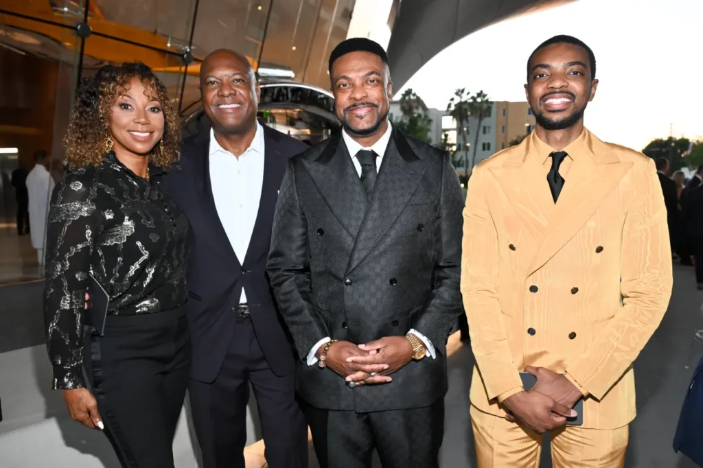 George Lucas Museum Opens With Hollywood’s Biggest Stars 13 Holly Robinson Peete, Rodney Peete, Chris Tucker and Destin Tucker at the Lucas Museum of Narrative Art Opening Night Gala.