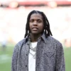 Rapper Lil Durk poses for a photo prior to an NFL football game between the San Francisco 49ers and the New York Giants at Levi’s Stadium on September 21, 2023 in Santa Clara, California.