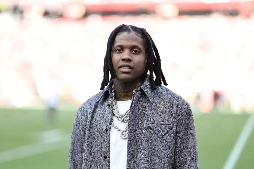 Rapper Lil Durk poses for a photo prior to an NFL football game between the San Francisco 49ers and the New York Giants at Levi’s Stadium on September 21, 2023 in Santa Clara, California.