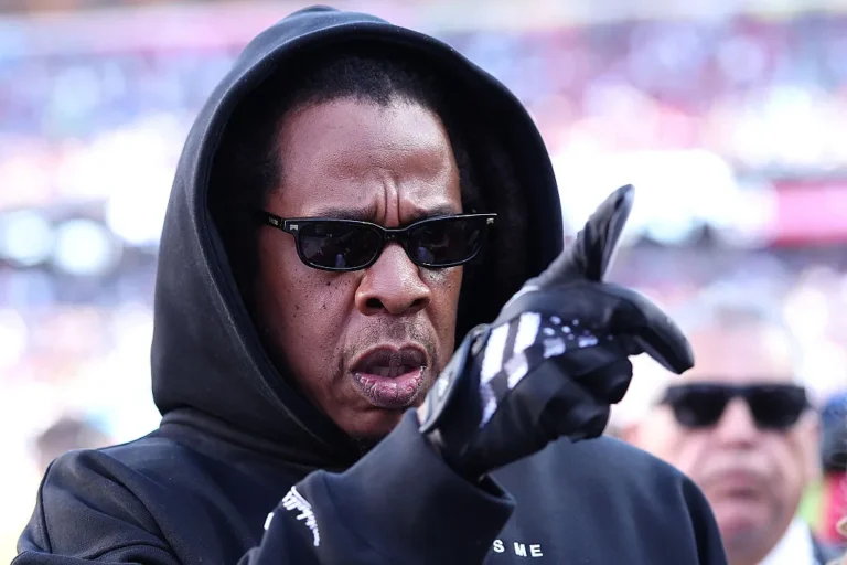 Jay Z looks on prior to the start of Super Bowl LX between the Seattle Seahawks and the New England Patriots at Levi’s Stadium on February 08, 2026 in Santa Clara, California.