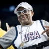 US actor and director Spike Lee follows the Artistic Gymnastics Women’s Team Final on day four of the Olympic Games Paris 2024 at the Bercy Arena on July 30, 2024 in Paris, France.